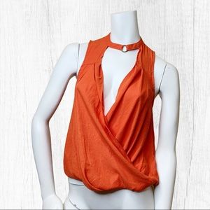 FP orange v neck halter top blouse sleeveless